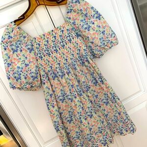 Janie and Jack Pastel Floral Smocked Puff Sleeve Dress